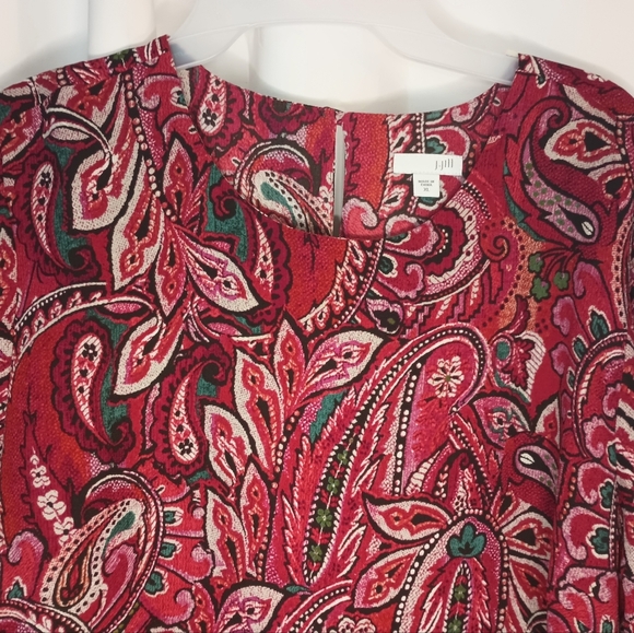 J Jill Red Paisley Layered Tunic Top XL Long Sleeve Keyhole  Bohemian Art - Picture 4 of 14